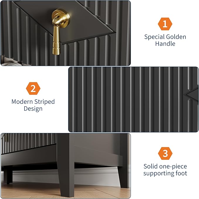 GarveeHome Fluted Dresser for Bedroom, 54 Inch Wide 7-Drawer Wood Dresser, Modern Chest of Drawers, Storage Organizer Cabinet for Living Room, Hallway, Entryway, Black