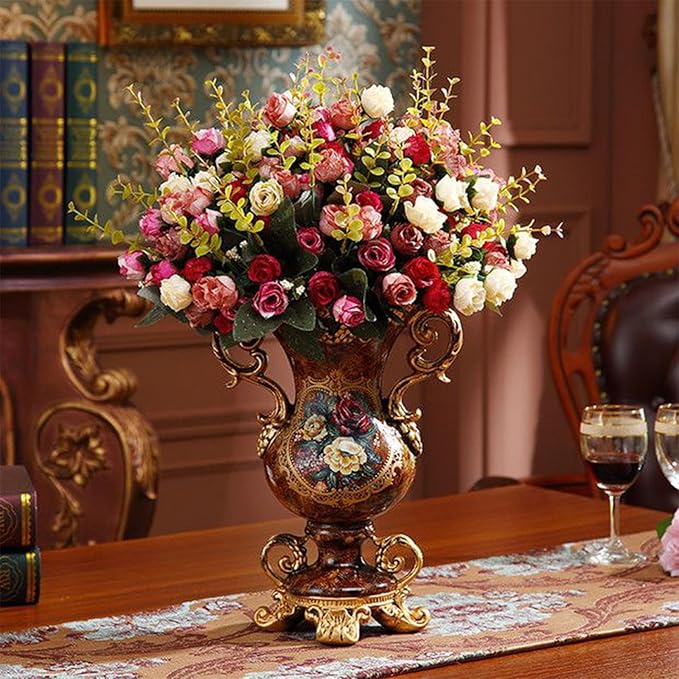 Artificial Vintage Decor Vase -European Golden Resin Vase Vintage Vases for Artificial Flowers Dining Room Table Decor Wedding Party