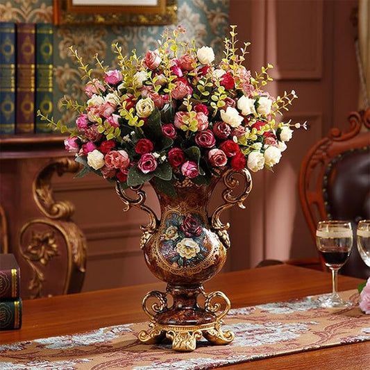 Artificial Vintage Decor Vase -European Golden Resin Vase Vintage Vases for Artificial Flowers Dining Room Table Decor Wedding Party