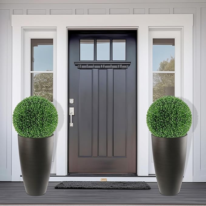 2 Packs 21 inch Tall Planter, Indoor Outdoor Round Planter for Porch, Large Plant Pot with Drainage Hole for Home Garden Front Door, Modern Decorative Pots for Plants (Dark Brown)
