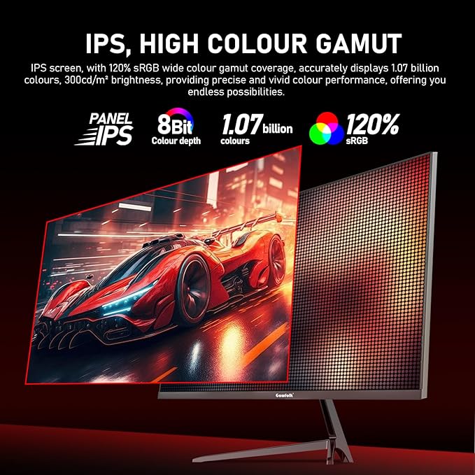 Gawfolk 27 inch IPS 2K QHD(2560×1440) PC Screen,320Hz Gaming Computer Monitor, 1ms Without Bezel, FreeSync,120% sRGB, HDMI2.0、DisplayPort, 75 * 75MM Wall Mount Compatible - Black