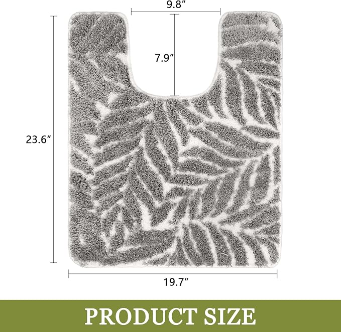 Gray Toilet Rug - U-Shaped Grey Bath Mat Tropical Leaf Bath Rugs Non Slip Washable for Bathroom Floor, Cute Bathmat Restroom Rug, Plant Absorbent U Shape Bathroom Mats Botanical Home Decor 20" x 24"