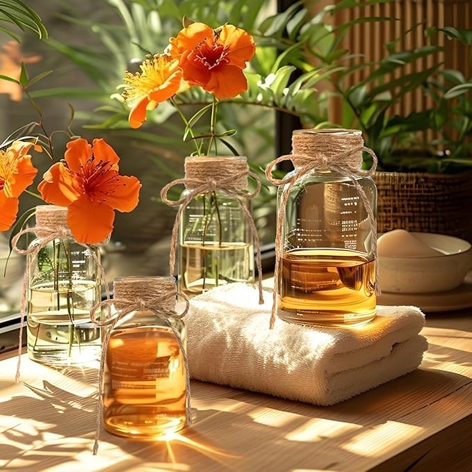 Vintage Glass Vases for Flowers, Set of 3 Clear Vases for Farmhouse Wedding Centerpiece Cylinder Bottle for Reception Table Decor Housewarming Birthday Floral Arrangements (S+M+L)