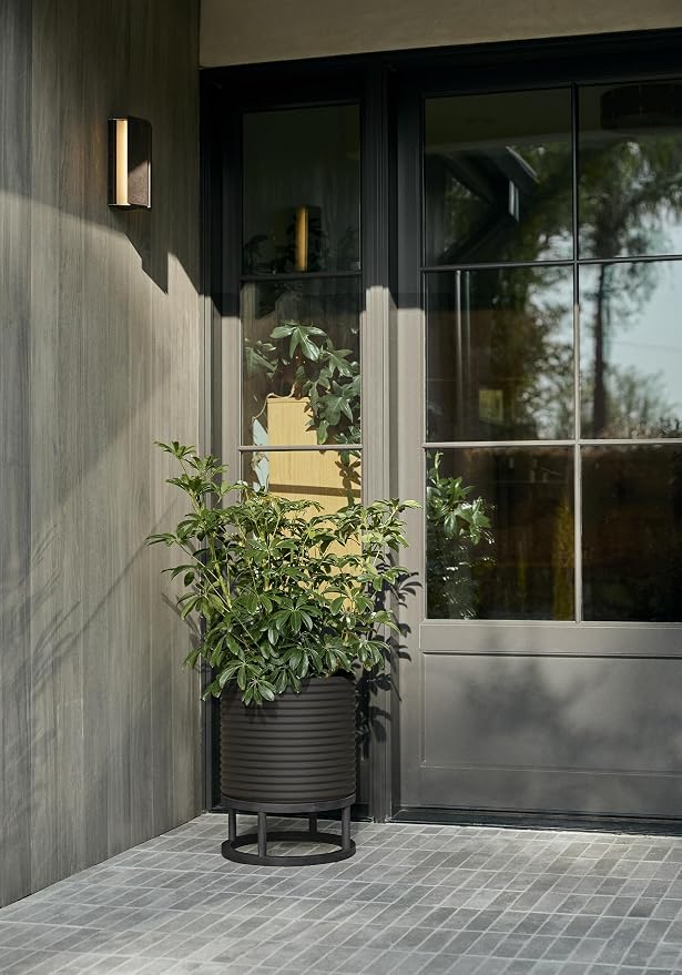 Veradek Mod Series Raised 13" Short Planter for Patio & Backyard | Durable Plastic-Stone Material w/Wooden Stand | Modern Décor for Plants & Flowers