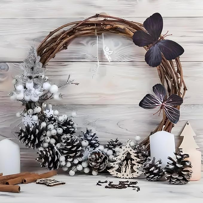 12 PCS Artificial Fabric Butterflies, 2 Sizes Reusable Butterly Crafts Decor, DIY 3D Butterfly Decorations for Fake Flowers Floral Nursery Wedding Tea Party Birthday Easter Spring. (White Black Large)