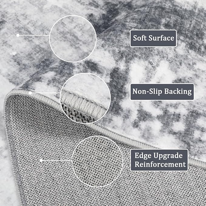Washable 5x7 Area Rugs for Living Room Low Pile Small Carpet Soft Bedroom Rug Modern Abstract Carpet Non Shedding Thin Colorful Carpets Contemporary Floor Mats for Kitchen Nursery, Grey