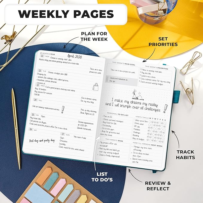 Clever Fox Planner Premium Edition – Undated Luxurious Weekly & Monthly Planner to Increase Productivity and Hit Your Goals – Organizer – Start Anytime, A5, Lasts 1 Year, Dark Teal (Weekly)