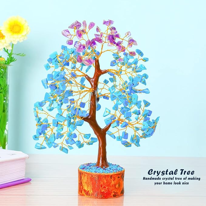 Turquoise Amethyst Tree of Life - Feng Shui Money Crystal - Natural Amethyst - Spiritual Gift - Positive Energy - Good Luck Charm