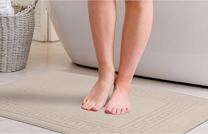 Superior Heavyweight Cotton Bath Mats, Bath Rugs For Bathroom Accessories, Washable Rug For Shower, Bath, Toilet, Modern Decor, No Backing, Luxury Hotel And Spa Quality, Set of 2, 22" x 35", Ivory