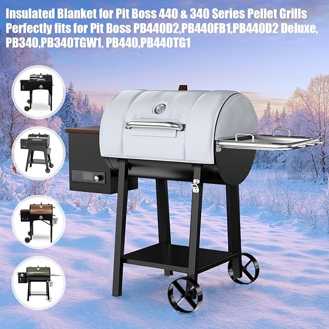 Grill Thermal Insulated Blanket for Pit Boss PB440D2 Wood Pellet Grill, 440 Series fits Pit Boss Mahogany 440 Deluxe 440FB1 Wood Pellet Grill Smoker Insulation Blanket for Winter Cooking