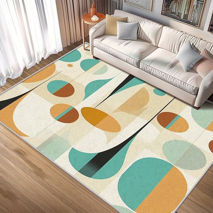 Retro Mid Century Rug 3x4, Washable Modern Geometric Rugs for Living Room Bedroom, Abstract Mid-Century Area Rug for Home Decor, Non Slip Backing Floor Carpet - 3 x 4 ft