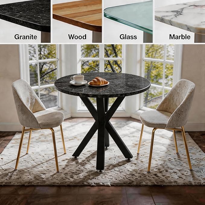 FUSHIAIPTC Metal Table Legs 28 Inch, Artistic Heavy Duty Dining Table Base with Suction Cups & Pre-Drilled Holes, Fits Glass Marble Wood Tops, DIY Desk Coffee Table Legs, 1000LBS Capacity, Black