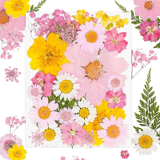 30Pcs Dried Pressed Flowers Bulk Dried Flowers for Crafts, Dry Flowers for Resin Molds DIY Scrapbooking Candle Jewellery Making (Pink)