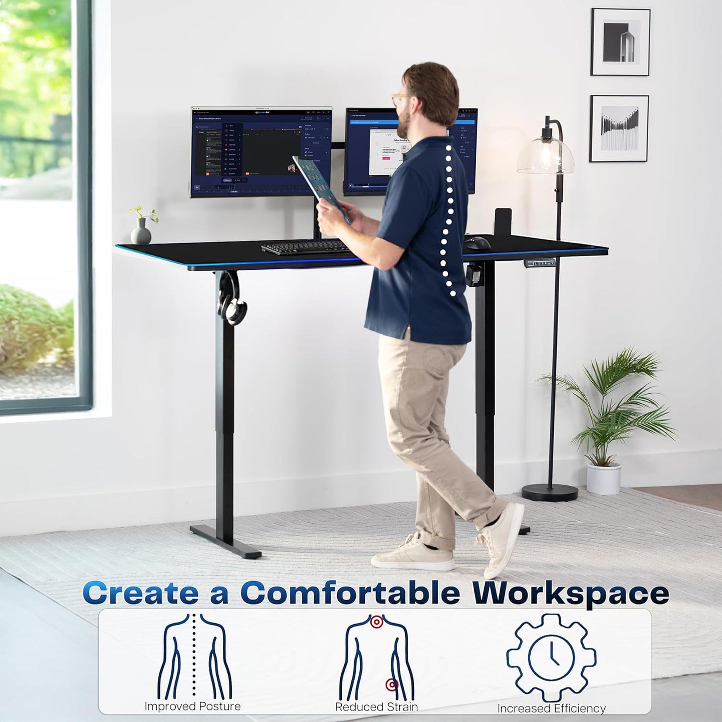 VIVO Electric Standing Desk - 71 x 36 Inch with RGB Mouse Pad & Memory Height Adjustment - Black