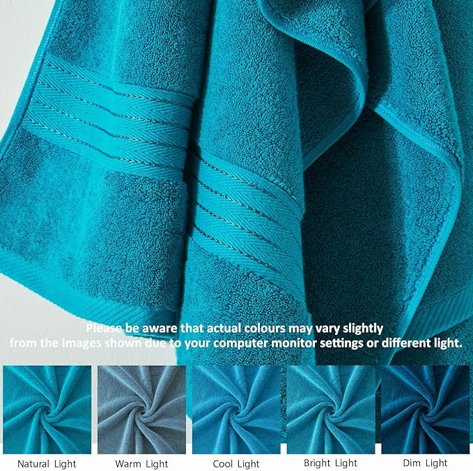 COZYART Luxury Crystal Teal/Peacock Blue Bath Towels Set, Cotton Hotel Large Towels for Bathroom, Thick Bathroom Set of 3 with 1 Bath Towel, 1 Hand Towel, 1 Washcloth, 650 GSM