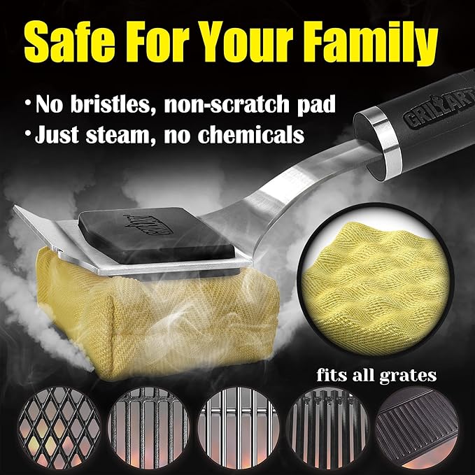 GRILLART Grill Brush for Outdoor Grill Bristle Free - Reinforced Grill Cleaner Scraper BBQ Brush - Replaceable Head Barbecue Grill Cleaning Brush - Safe BBQ Accessories Grill Tools - Gifts for Men/Dad