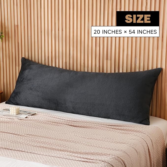 DOWNCOOL Large Body Pillow Insert with Faux Fur Cover - Fluffy Long Bed Pillow for Sleeping - Breathable Full Body Pillow for Adults - 20x54 inch (Grey, with Cover)