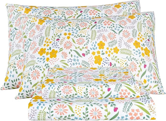 Bedlifes California King Sheet Set Ultra Soft, Breathable, Silky Flower Deep Pocket 100% Microfiber Bedding, 4 Piece Cal King Size Floral
