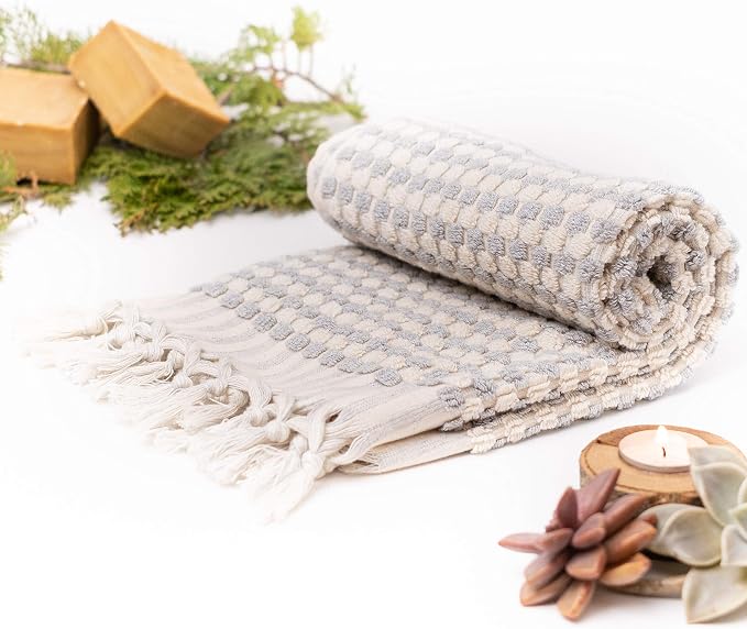Organic Turkish Cotton Hand Towels for Bathroom | Oversized - 17 x 35 Inches | Large Soft Plush Fluffy Highly Absorbent Towels for Kitchen, Hand and Face (Gray, Hand Towel)