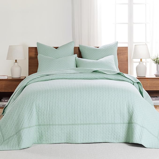 Levtex Home Cross Stitch Bedspread Set - Blue, King Bedspread and 2 Shams - Cotton