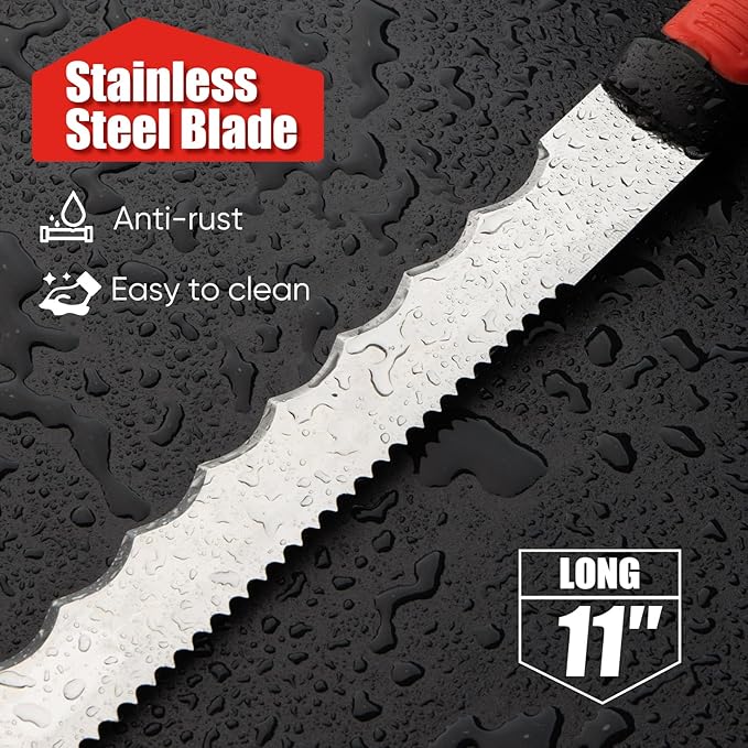 SHALL Insulation Knife, 11" Stainless Steel Blade Insulation Cutter, Dual-sided Serrated Sharp Duct Cutting Tool with Sheath for Heat Material Foam/Rockwool/Styrofoam - Sod Cutter Garden Knife