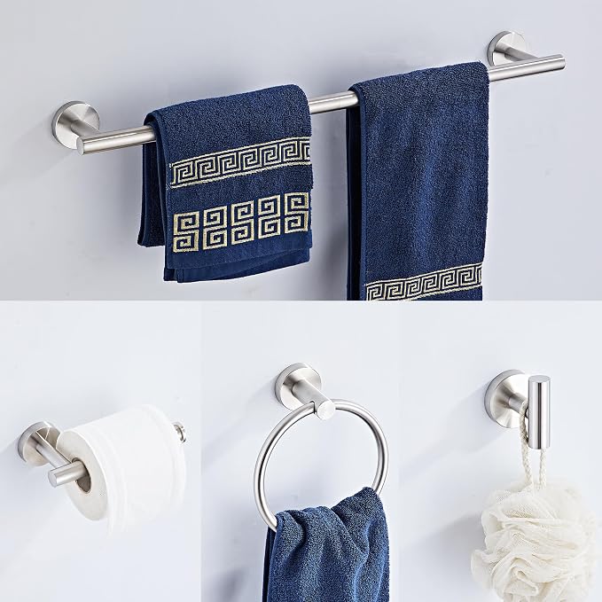 Brushed Nickel Bathroom Hardware Set 5 Piece with Towel Racks for Bathroom, SUS304 Stainless Steel Bath Towel Bar Set, 24 Inch Wall Mounted Accessories Kit…