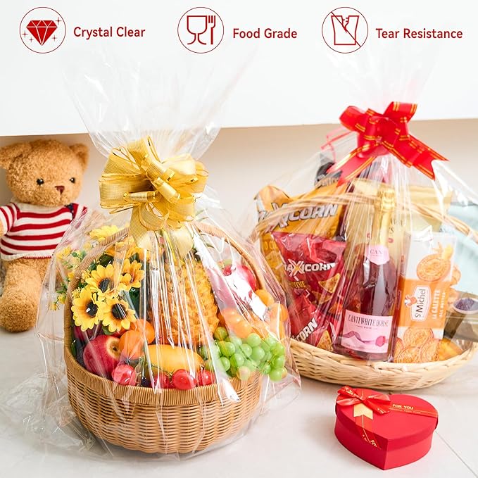 Ohuimrt 30 x 40 Inch Extra Large Cellophane Gift Bags, 6 PCS Clear Plastic Cellophane Wrap for Gift Baskets Baby Shower Birthday Wedding Party favor