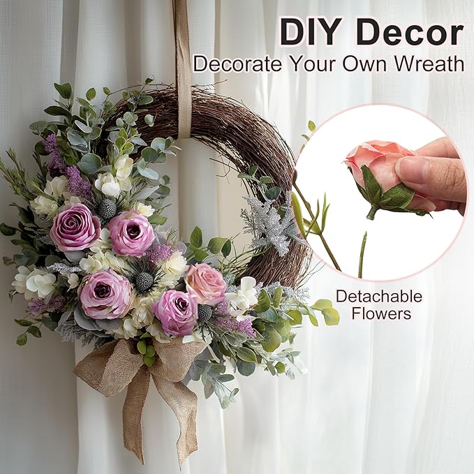 Artificial Rose Flowers for Outdoor 4 Bundles Rose Bouquet with Daisy Faux Flowers UV Resistant for Home Indoor Outside Garden Porch Window Box Balcony Yard Porch Fall Decor (White+Purple)
