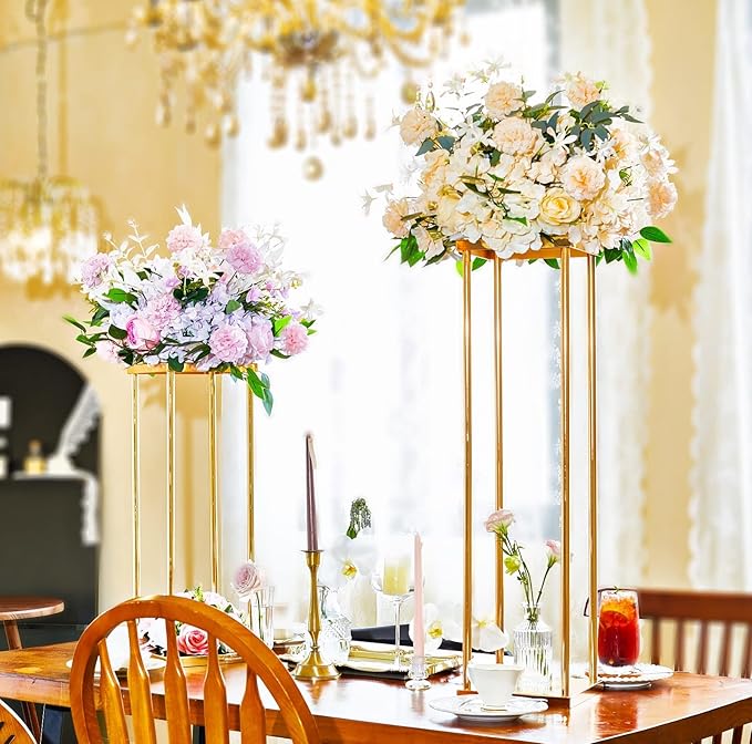 10 Pcs Tall Wedding Elegant Metal Flower Centerpieces, 23.6" Gold Flower Stand Vase Display Column for Wedding Event Reception Table, Wedding Geometric Vases for Party Table, Home Décor