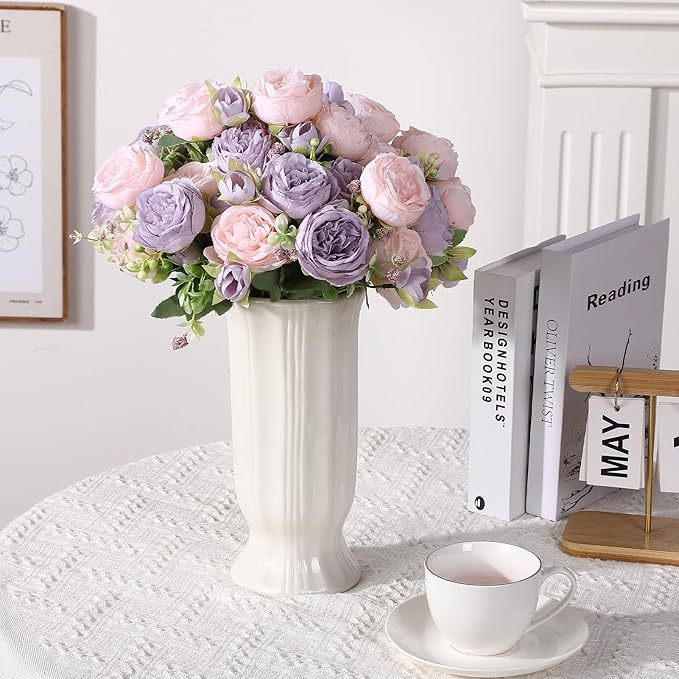 8 Pack Pink, Purple Peonies Artificial Flowers, Fake Silk Hydrangea Bouquet for Bridal Wedding Home Table Decor Reusable Dining Opening Ceremony Birthday Arrangement Faux Floral