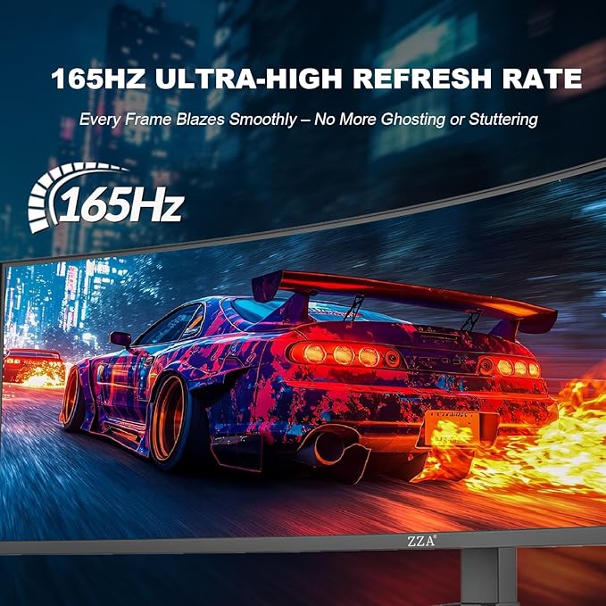 ZZA 49-Inch Ultra-Wide DQHD Curved Gaming Monitor | 5120x1440, 1500R, 165Hz, AMD FreeSync, 120% sRGB, Height Adjustable, HDMI 2.1/DP 1.4 Wall Mountable- Black