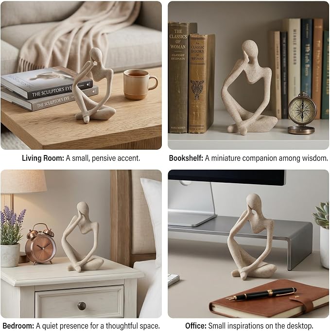 Abstract Thinker Statue, Palm-Sized Sandstone-Look Resin Sculpture for Home Decor, Modern Tabletop Decor for Bookshelf, Office, Living Room and Bedroom