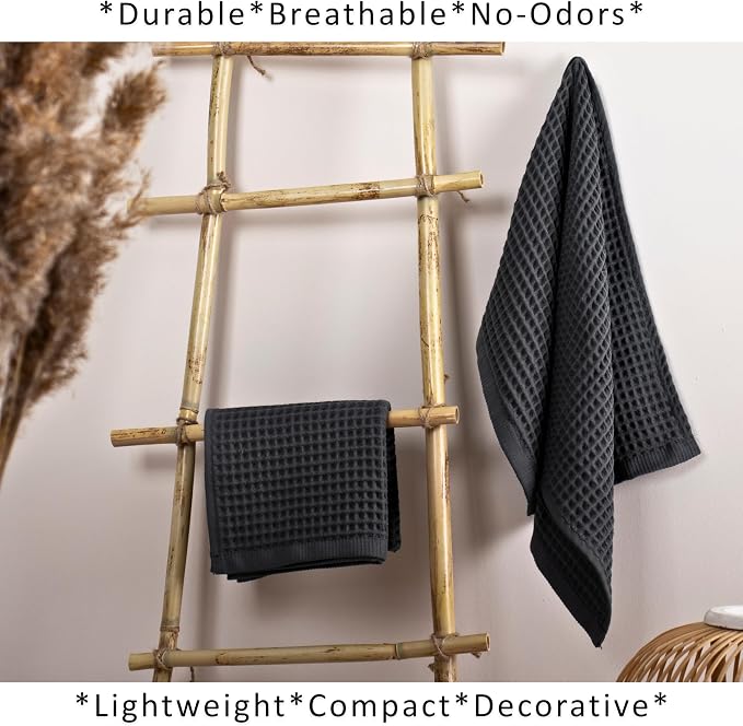 PÜSKÜL Natural 100% Turkish Cotton Waffle Kitchen Towels Set of 3 | Oeko-Tex, Premium Waffle Hand Towels for Bathroom | Soft Absorbent Quick-Dry Lint-Free Dish Towel Large 32x16 inch (3, Dark Gray)