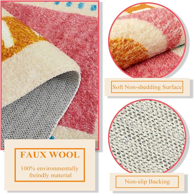 Lukinbox Boho Area Rugs for Living Room, 3x5 Oval Sun Machine Washable Bedroom Rug, Super Soft Non-Slip Orange Circular Rainbow Throw Rug for Entryway Kids Room Playroom Nursery Room Dinning Room