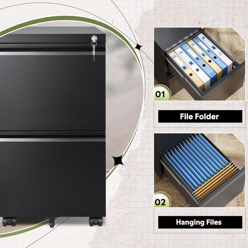 DEVAISE 2 Drawer Metal File Cabinet - Fully Assembled, Lockable, Under Desk, Black | Fits Letter/Legal/A4 Files