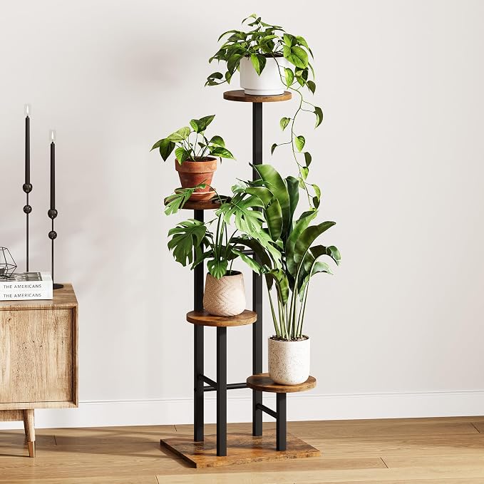 5 Tier Plant Stand Indoor, Corner Plant Shelf, Plant Shelves Organizer, Flower Stand for Multiple Plants, Tall Wood Plant Shelf Holder for Indoor, for Living Room, Balcony GPS108RB