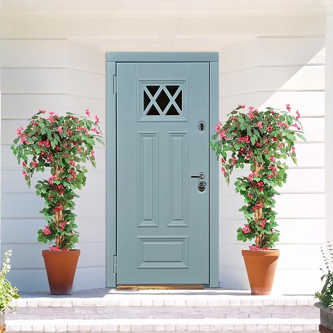 Damomo 5FT Artificial Bougainvillea Flowers Trees, Fake Bougainvillea Tall Tree with Black Plastic Potted, Outdoor Faux Blooming Plants for Indoor Front Porch Decor or Home Office, 2 PCS (59 inch)