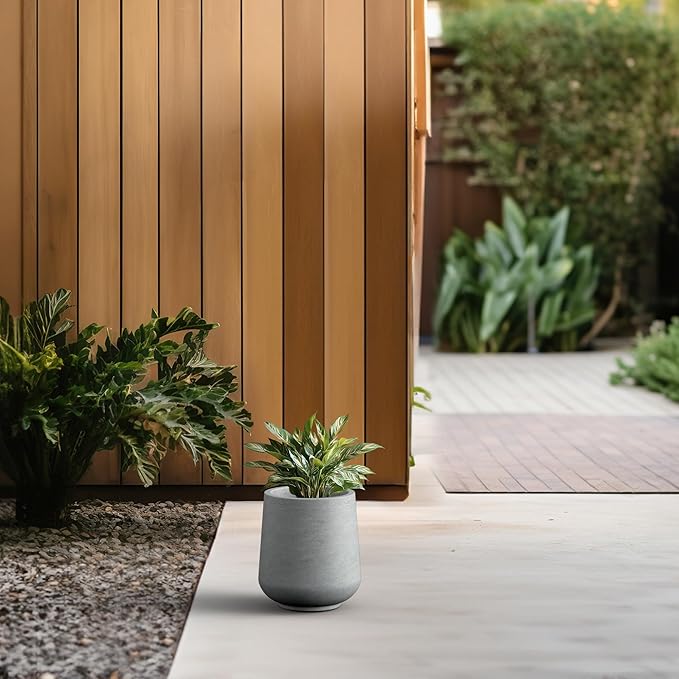 Kante 8.2" Dia Round Concrete Planter, Outdoor Indoor Large Plant Pots Containers with Drainage Hole and Rubber Plug for Home Garden Patio, Natural Concrete