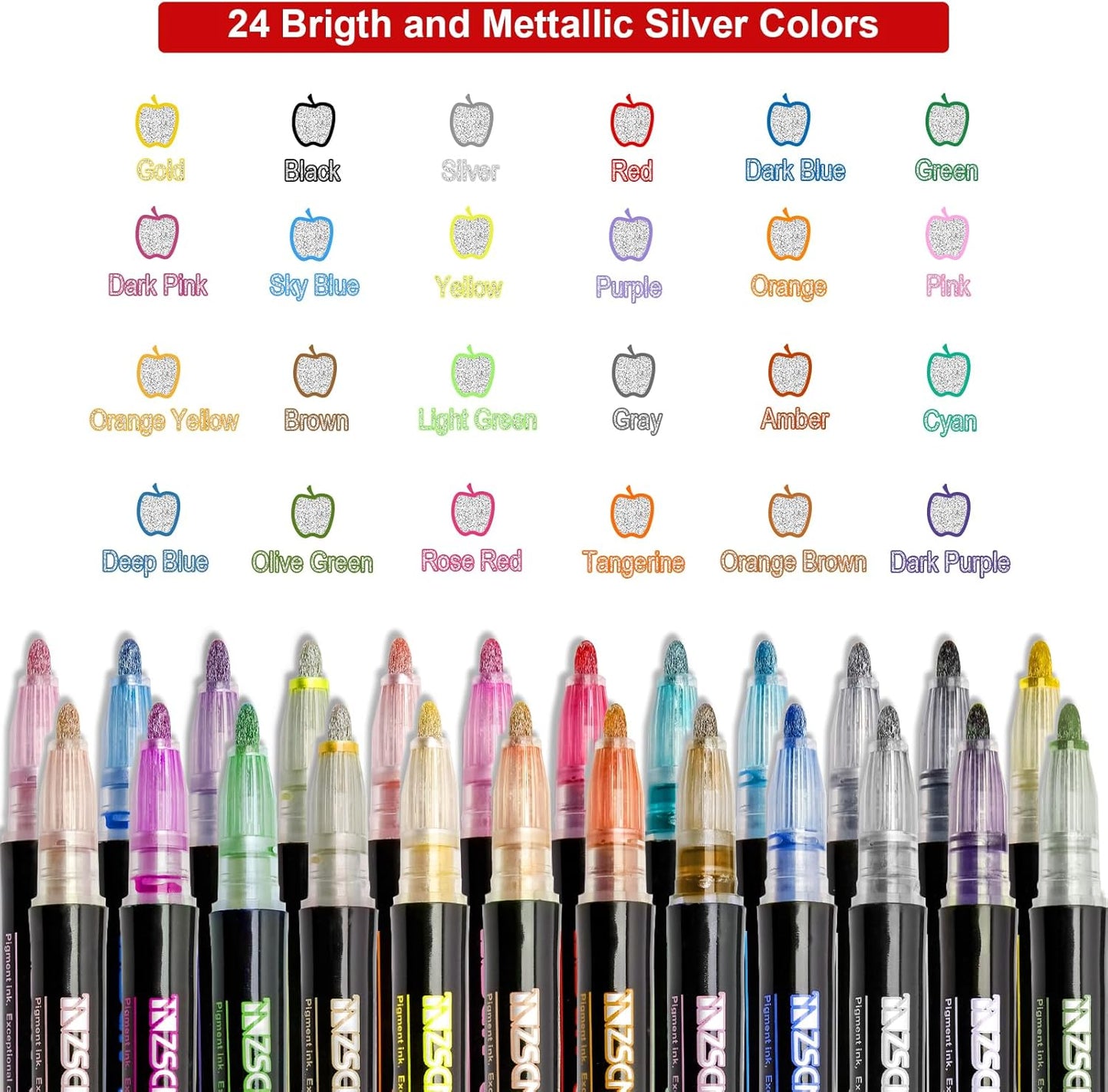 ZUBOND Shimmer Outline Markers - 24 Pack Glitter Pens for Arts & Crafts | Trendy Gifts for Kids Ages 6-12