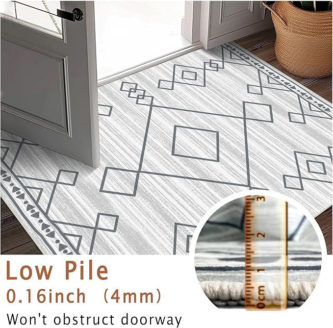 5x7 Area Rugs - Ultra-Thin Washable Rug with Non-Slip Backing, Ideal for Living Room, Bedroom, Kitchen Floor Carpet - Western Style, Easy Clean, Durable, Checkered