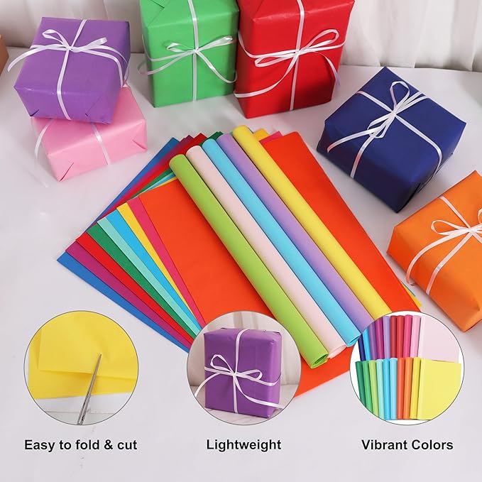 BEISHIDA Colored Tissue Paper Bulk-20 Colors, Multicolor Wrapping Tissue Paper for Gift Bags, 14 x 20 Inch Gift Wrap for Birthday Wedding Graduation DIY Crafts Holiday Flowers(100 Sheets)