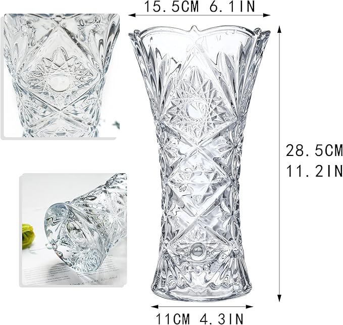 kanpura 11.2'' Tall Glass Flower Vase Sunflower Shape Design,Thickened Clear Crystal Glass Vase for Flower Lovers(1 Piece)