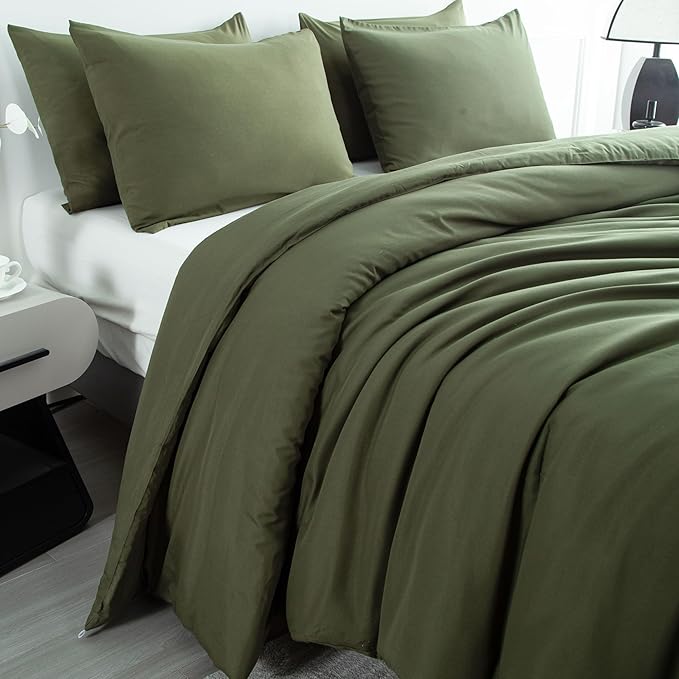 Green Comforter Set Full 3 Pieces Soft Army Green Bedding Comforter Dark Green Lightweight Comforter Set for All Seasons 1 Comforter and 2 Pillowcases