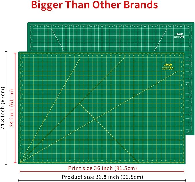 ArtAt Self Healing Cutting Mat: 24 x 36 inch Green Large 5-Ply Double-Sided Durable Non-Slip PVC Cutting Mat for Sewing Quilting Scrapbooking Art & Crafts projects…