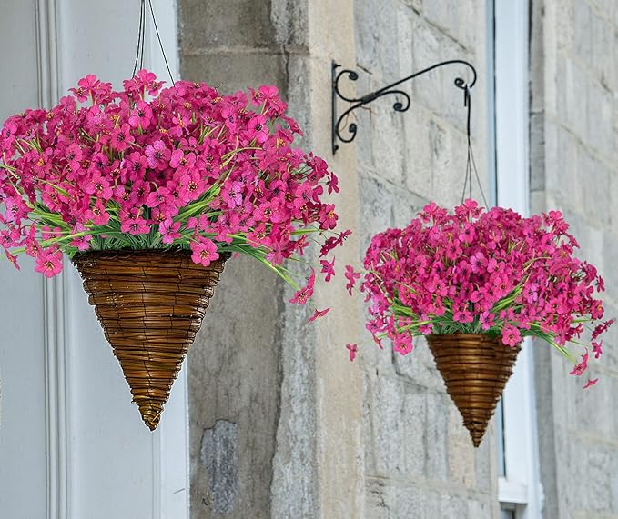 Ouddy Decor 12 Bundles Artificial Flowers for Decorations Fake Silk Plants for Outdoors UV Resistant Faux Plastic Greenery Stems for Garden Porch Window Box Home Spring Decor, Rose Red