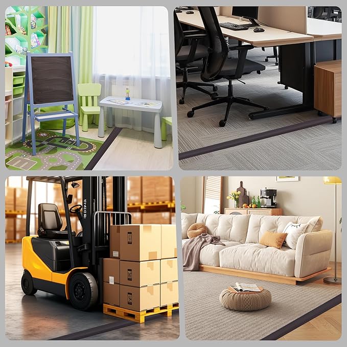 Floor Cord Cover for Wires on Floor Self Adhesive Cord Hider Floor Cable Management Wire Covers for Cords Protector Prevent Cable Trips Cord Cavity W 0.47" x H 0.27", Black Walnut, 20Ft
