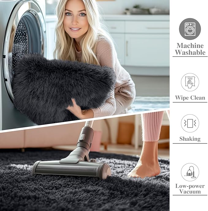 OLANLY 5x6 Area Rugs for Living Room Bedroom, Machine Washable Soft Fluffy Shaggy Bedside Rug, Indoor Floor Carpet for Kids Girls and Boys, Dorms, Nursery Rooms, Home Decor Aesthetic, Black