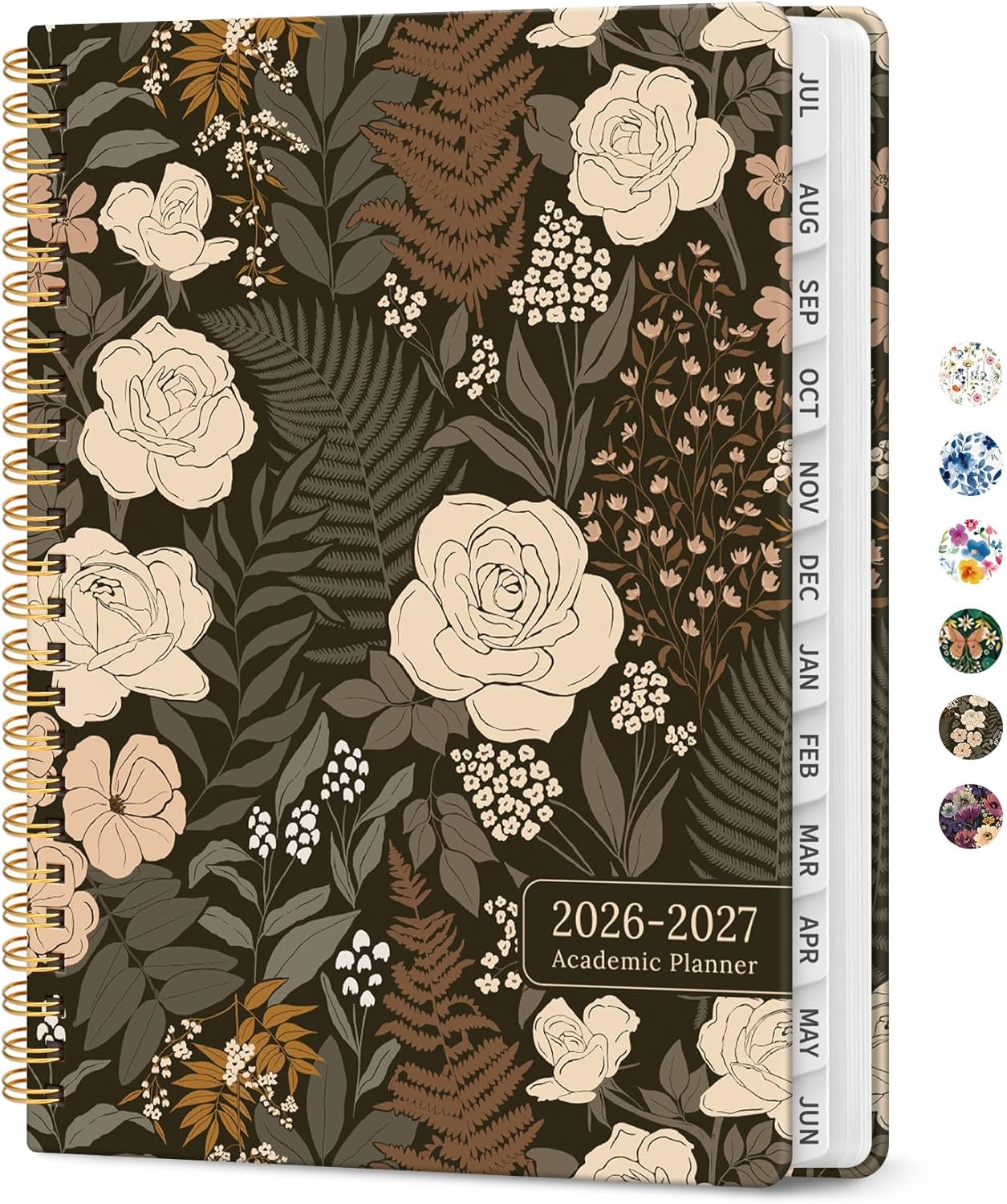 Wild Rose Academic Planner 2026-2027 | Monthly & Weekly Calendar, 8.5" x 11", Hardcover Agenda with Tabs