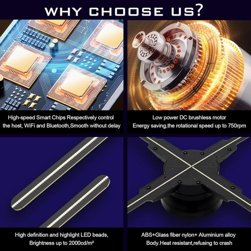 **3D Hologram Fan - 22 Inch Holographic Projector with WiFi & Bluetooth | 624 LEDs for Stunning Displays**