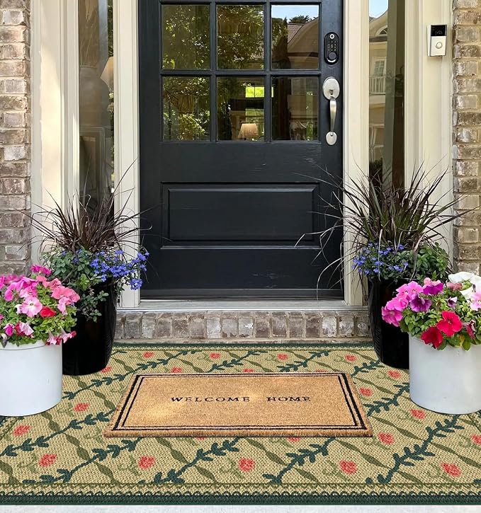 3x5 Entryway Rug - Small Washable Indoor Outdoor Mats for Front Door Non-Slip Porch Rug Jute-Look Boho Floral Throw Rugs for Living Room Bedroom Entryway Kitchen Office Front Porch Decor